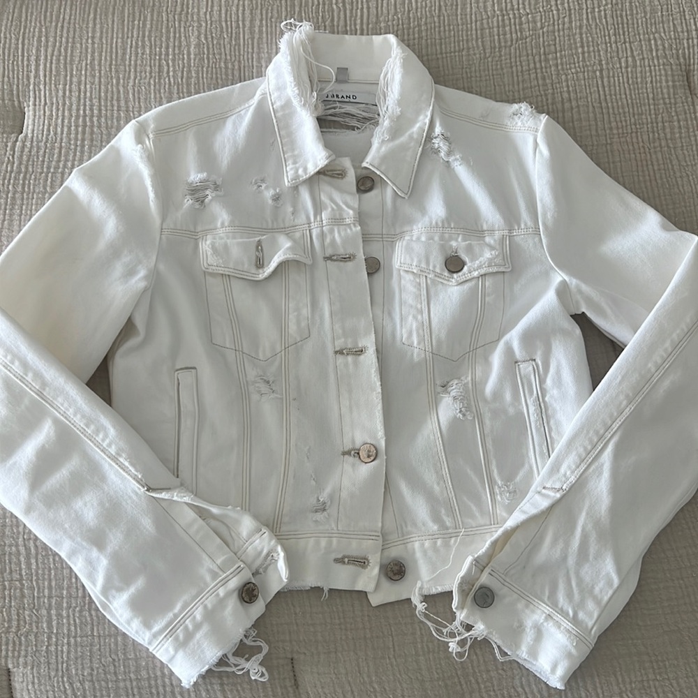 J Brand Distressed White Denim Jacket